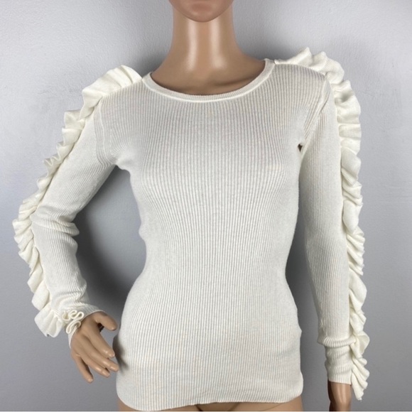 SEE BY CHLOE REVOLVE WHITE RUFFLE LONG SLEEVE KNIT SWEATER - Picture 2 of 9